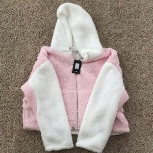 Pink & White Teddy Bear Crop Jacket